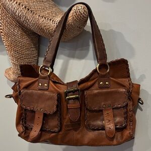PIKOLINOS Cognac Brown Leather Shoulder Satchel